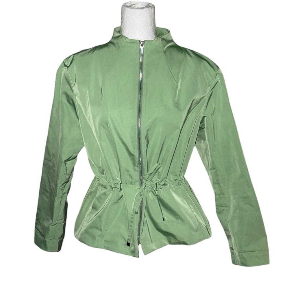 LN Lafayette 148 New York Lime Green Tie Waist Zip Front Rain Jacket - M